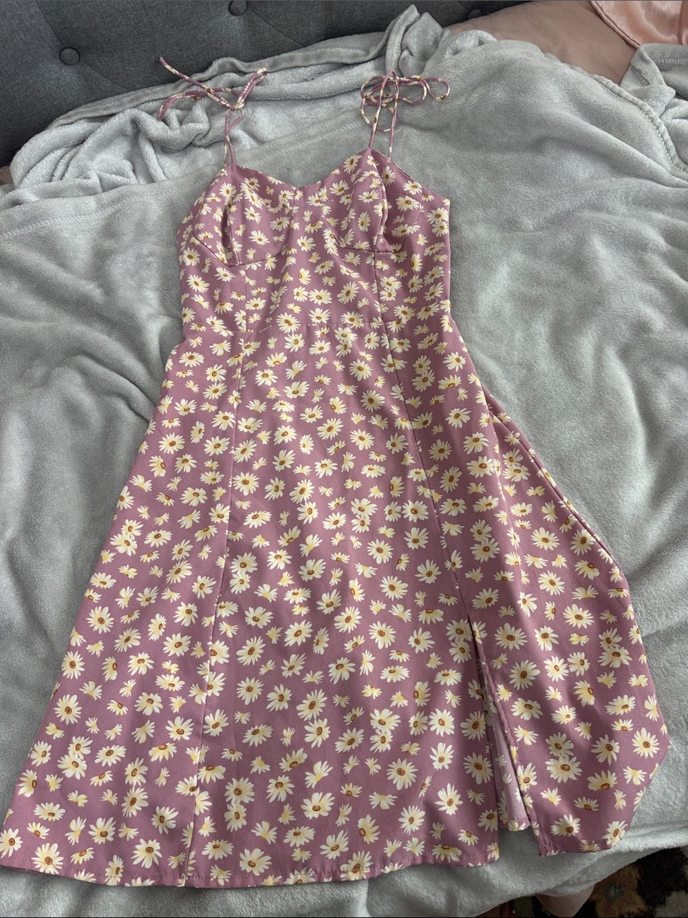 Pink Daisy Print Tie-Shoulder Summer Dress